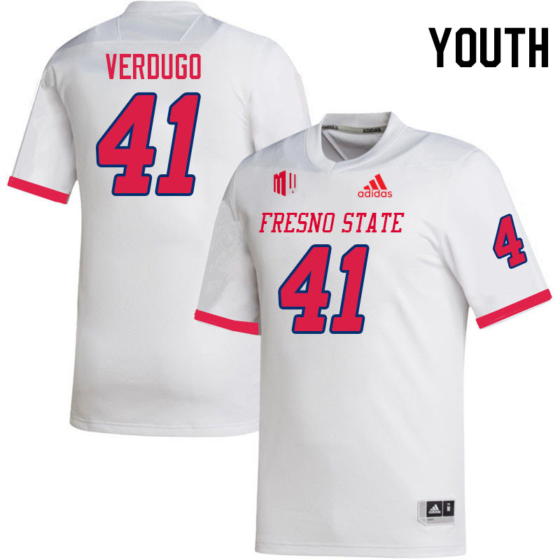 Youth #41 Nick Verdugo Fresno State Bulldogs College Football Jerseys Stitched Sale-White - Click Image to Close